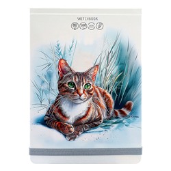 Скетчбук А5, 80л, "Кошачий портрет" 7БЦ, переплет сверху, мат. ламин. лак, резинка
