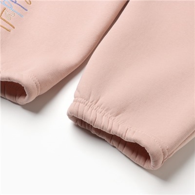 Брюки для девочки с начёсом MINAKU: Exclusive print, пудровые, Oversize рост 158 см