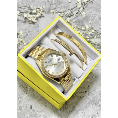 Подарочный набор для женщин часы, 2 браслета + коробка #22852977