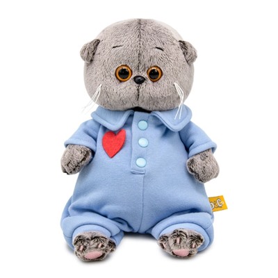 Мягкая игрушка «Кот Басик BABY» в голубом комбинезоне с сердечком, 20 см