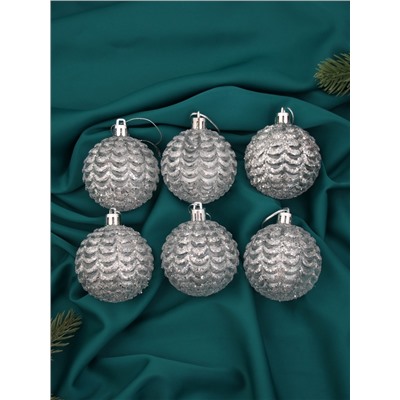 Ёлочные игрушки «Гелио», шары новогодние, d=6 см, набор 6 шт., прозрачно-серебристый
