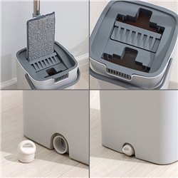 Швабра с отжимом и ведром Raccoon, ведро с отсеками, швабра плоская, 2 кармана, 32×12×142 см, дополнительная насадка из микрофибры