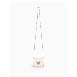 Сумка мини-клатч на магните, на длинной цепочке, белая