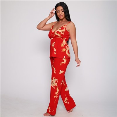 Пижама женская (майка, брюки), красная, размер 46