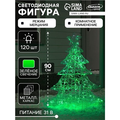 Светодиодная фигура «Кружевная ёлка» 70×90×17 см, металл, 31 В, мерцание, свечение зелёное