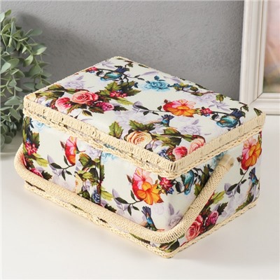 Шкатулка для рукоделия и шитья «Птицы в розовом саду», хранение ниток, иголок, мелочи, 19×26×14.5 см