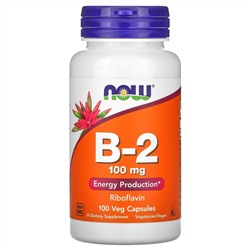 Now Foods, витамин B-2, 100 мг, 100 вегетарианских капсул