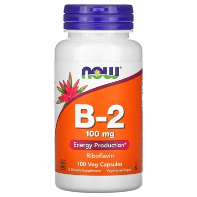 Now Foods, витамин B-2, 100 мг, 100 вегетарианских капсул