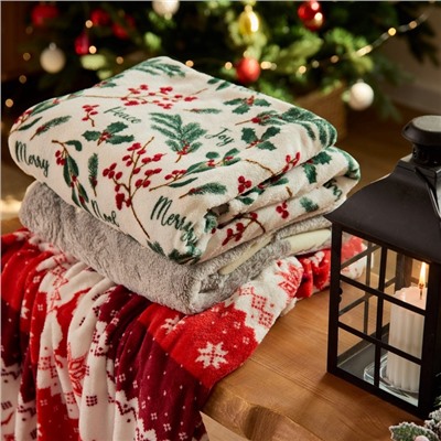 Плед «Этель» «Ветви» 150×200 см,100% п/э, корал-флис 220 г/м²