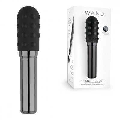 Чёрный жезловый вибратор Le Wand Grand Bullet с двумя нежными насадками
