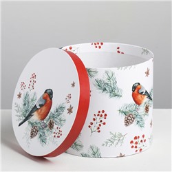 Круглая подарочная коробка «Снегири», 14×16 см, Новый год
