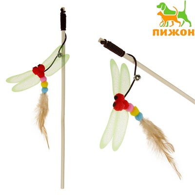 Дразнилка-удочка «Стрекоза», деревянная палочка 40 см, микс цветов