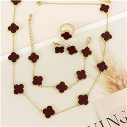 Комплект ювелирной бижутерии Итальянское золото (покрытие желтое 14к), серьги, колье, браслет на руку и кольцо 19 р, вставка: пластик, цвет: бордовый, арт.313.323-19