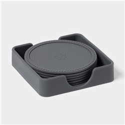 Набор подставок под горячее, под кружку, силикон, 6 шт., d=8 см, серый