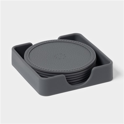 Набор подставок под горячее, под кружку, силикон, 6 шт., d=8 см, серый
