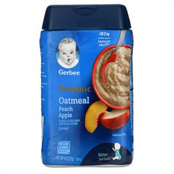 Gerber, пробиотические овсяные хлопья, персик и яблоко, 227 г (8 унций)