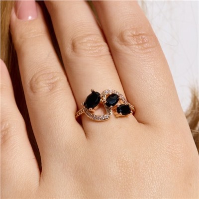 Кольцо 18 р ювелирная бижутерия коллекция "Дубай", покрытие позолота, вставка: фианиты и цирконы, цвет: черный и прозрачный, арт.414.119-18