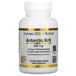 California Gold Nutrition, масло антарктического криля RIMFROST с астаксантином, натуральный клубнично-лимонный вкус, 500 мг, 120 рыбно-желатиновых мягких таблеток