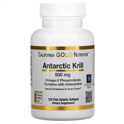 California Gold Nutrition, масло антарктического криля RIMFROST с астаксантином, натуральный клубнично-лимонный вкус, 500 мг, 120 рыбно-желатиновых мягких таблеток