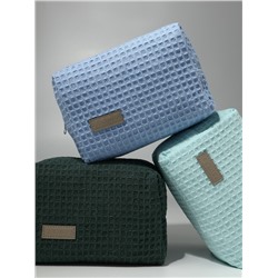 Косметичка женская на молнии TEXTURA, объёмная, средний размер, мягкая, голубая