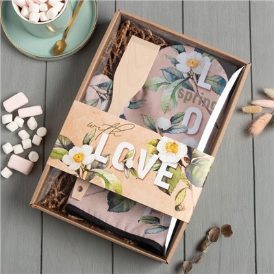 Кухонный набор «Love», варежка-прихватка 20×28 см, лопатка деревянная