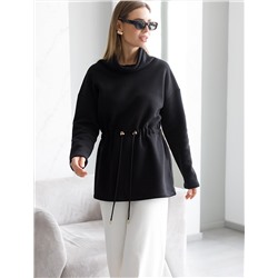 Джемпер с объемным воротом и шнуром на талии из футера-трехнитки