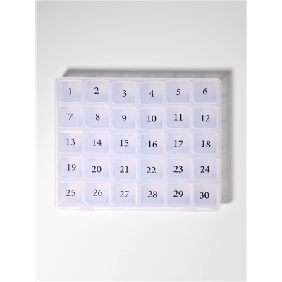 Таблетница - органайзер на месяц, 21,3 × 17,5 × 2,7 см, 30 секций, цвет прозрачный