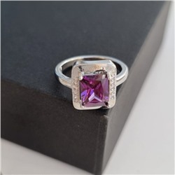 Комплект ювелирной бижутерии, посеребрение: серьги и кольцо с фиолетовым камнем, р-р 17, 13095, арт.213.012-17