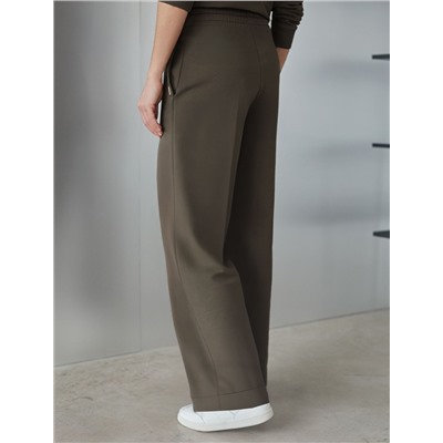 Прямые трикотажные брюки на резинке из футера двухнитки эластичные