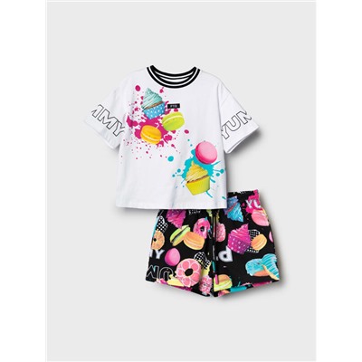 Комплект трикотажный для девочек: фуфайка (футболка), шорты