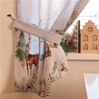 Комплект штор для кухни с подхватами «Этель. Звери в городе», 2 шт., белые, 145×180 см