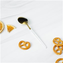 Ложка чайная Magistro «Блинк», 15.5×2.8 см, белая ручка, на подвесе, нержавеющая сталь, золотистая