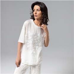 Футболка комбинированная с вышивкой, Буду тебе сниться (айвори)