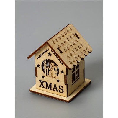 Ёлочная игрушка «Домик со снеговиком», 6×4.5×4.5 см, от батареек, свечение тёплое белое