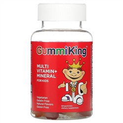 GummiKing, Multi Vitamin + Mineral For Kids, Grape, Lemon, Orange, Strawberry And Cherry Flavor, 60 Gummies