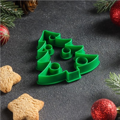 Форма для печенья новогодняя «Ёлочка», вырубка, штамп, 8.6×9×1.4 см, пластик, зелёная