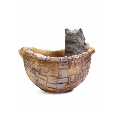 Декоративное кашпо из гипса «Котёнок в корзинке», 23×21×18 см