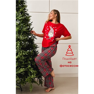 Пижама женская с брюками гномы красный