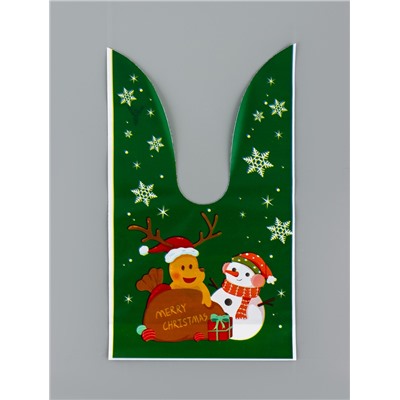 Пакет подарочный новогодний, полиэтиленовый с ушками «Дед Мороз в очках», МИКС, 13×23 см