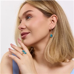 Комплект ювелирной бижутерии коллекция "Дубай" серьги и кольцо 20 р, покрытие позолота, вставка: искусственный кошачий глаз, цвет: голубой, арт.314.985-20