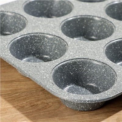 Форма для выпечки «Элин Мрамор. Кекс», 35×26,5×3 см, 12 ячеек, антипригарное покрытие, цвет серый