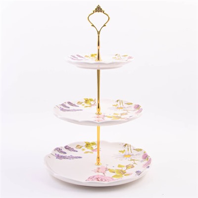 60265 Конфетница 3х-ярусная Розовый сад доломит LR (х16)