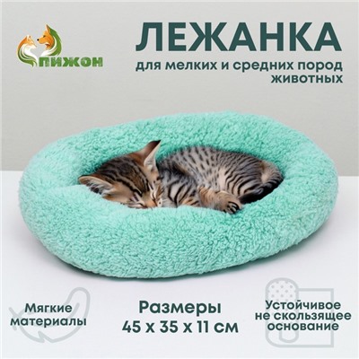 Лежанка для собак и кошек «Уют», мягкий мех, 45×35×11 см, мятная