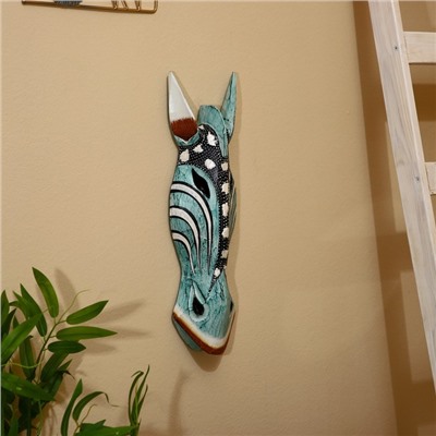 Маска «Зебра», 50 см, дерево албезия, голубая