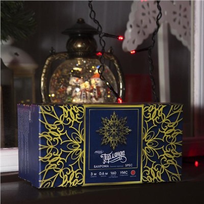 Гирлянда «Бахрома» 3×0.6 м, IP44, УМС, тёмная нить, 160 LED, свечение красное, 220 В