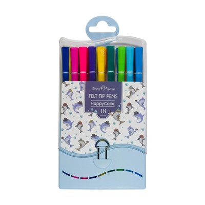 Фломастеры 18цв "СЧАСТЛИВЫЙ ЦВЕТ/HAPPYCOLOR" в пластиковом пенале 32-0044 Bruno Visconti