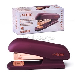 Степлер "Esthetics" 24/6&26/6 (мощность 20 листов, глубина скрепления 55 мм) пластиковый, c покрытием Velvet Touch, в картонной коробке, цвет бургунди, металлические детали цвета розового золота