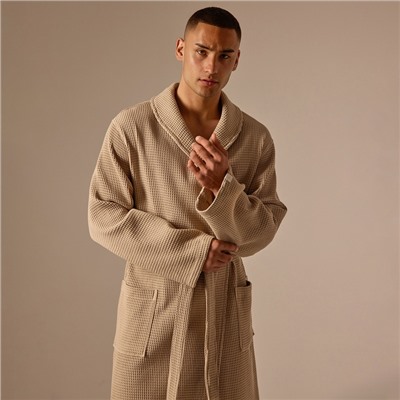 Халат вафельный мужской SL HOME: Basic «Саббиа», размер M, хлопок 100%, коричневый