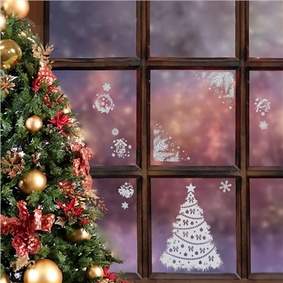 Наклейки новогодние «Ёлка белая», 40×30 см