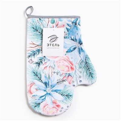 Варежка-прихватка Christmas flowers 20×27 см, саржа, 100% хлопок, ватин 250 г/м²